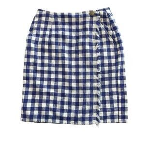Lizsport 90’s high navy White Picnic Plaid Fringed Wrap Short Mini Skirt Size 6
